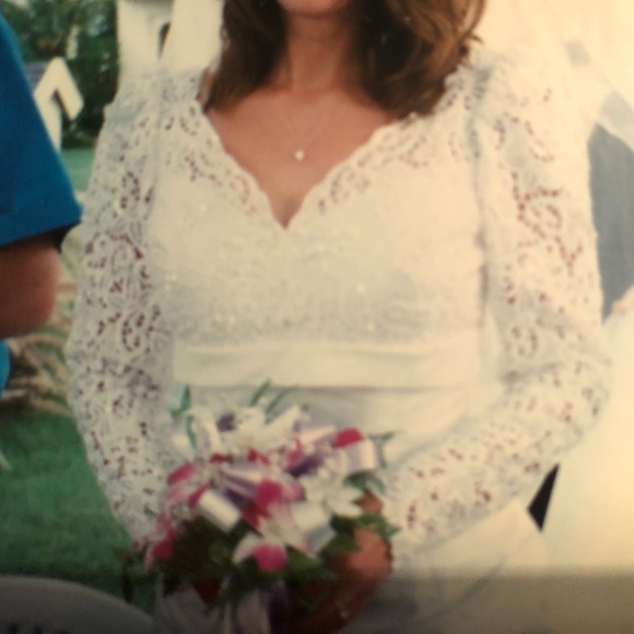 Vintage Shantung Silk w/Beaded Lace Wedding Dress S - Picture 3 of 10